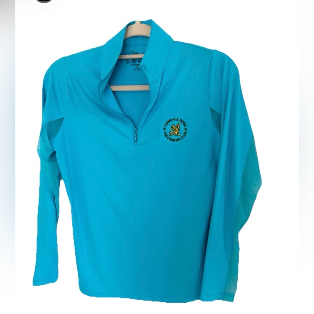 IBKUL Turquoise Quarter-Zip with Gold Embroidery athletic top